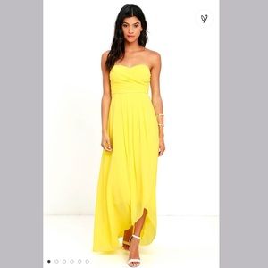 NWT Lulus First Bliss Yellow Strapless High-Low Dress Size S